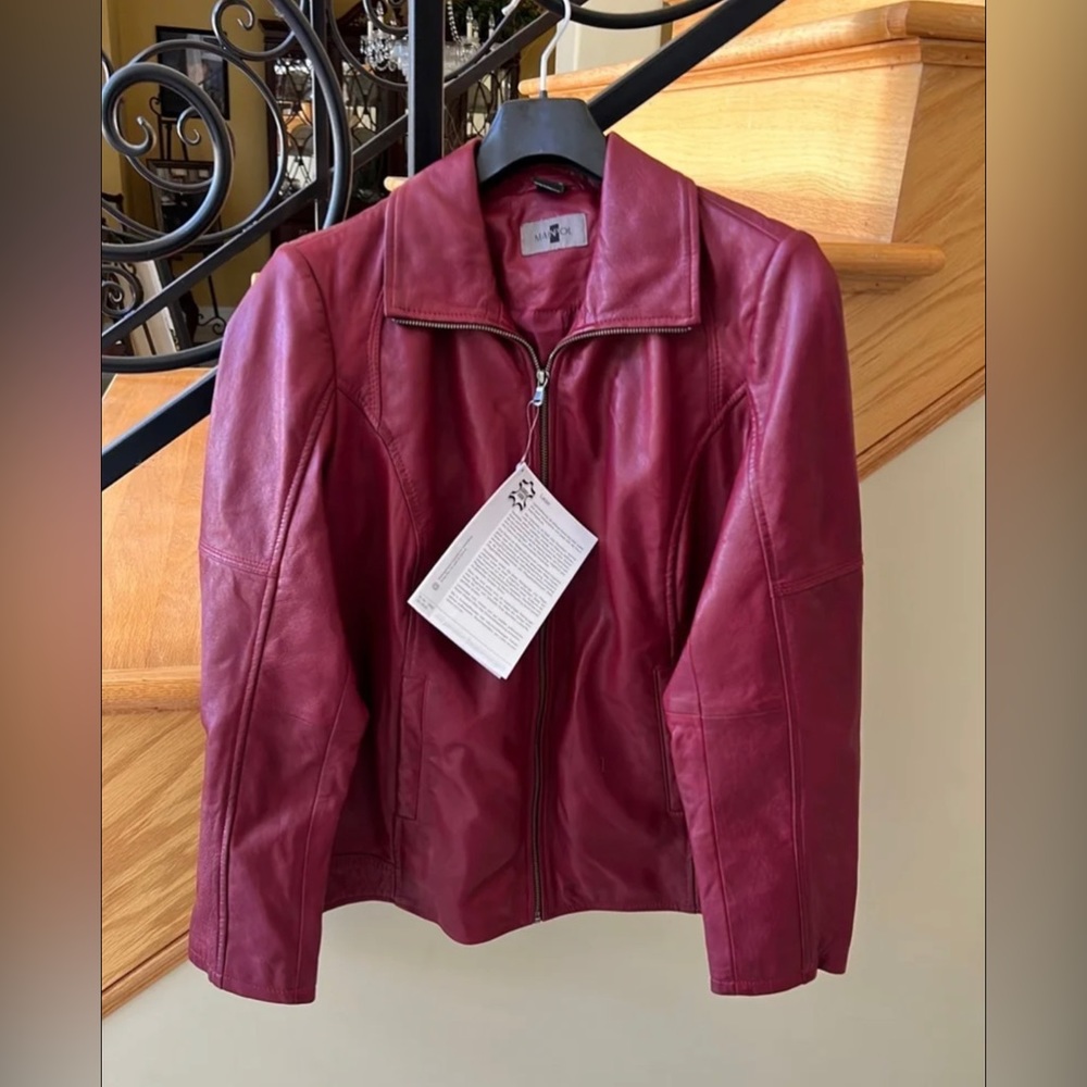 Mainpol Leather Jacket Size 12 Cherry New With Tags